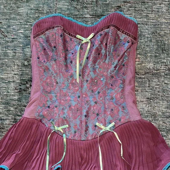 Betsey Johnson Purple & Blue Dress with Ruffle Details, Lace Overlay & Sequins - Picture 2 of 7